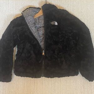 Girls The North Face Reversible Winter Puffer Jacket XS Black White Polka Dot